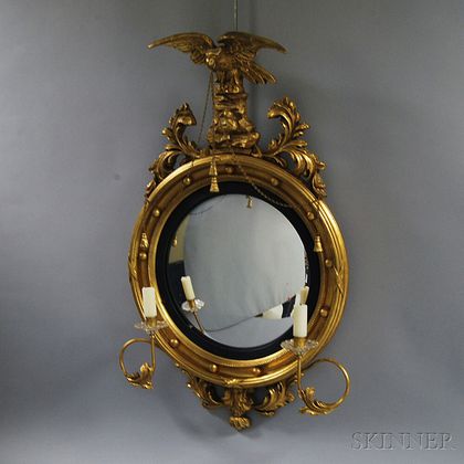 Classical-style Gilt and Carved Girandole Mirror