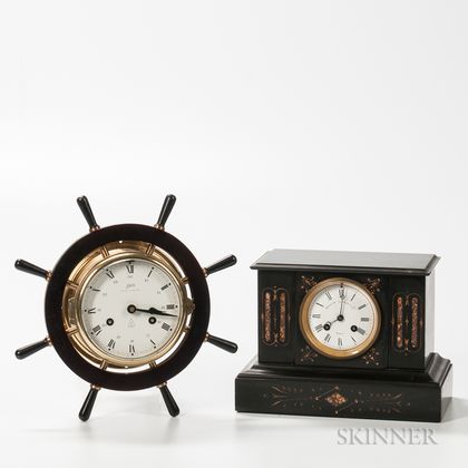 Schatz Ship's Bell and Belgian Slate Mantel Clock