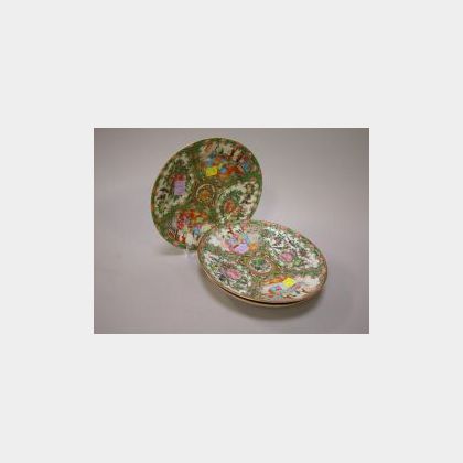 Three Chinese Export Rose Medallion Porcelain Plates. 