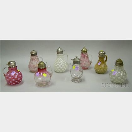 Eight Victorian Art Glass Syrup Jugs. 