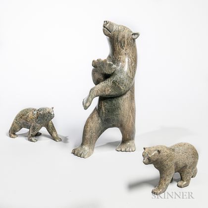Three Contemporary Inuit Soapstone Bear Carvings