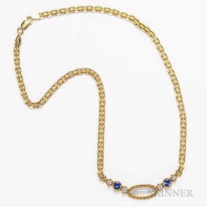 14kt Gold, Moonstone, Tanzanite, and Diamond Necklace