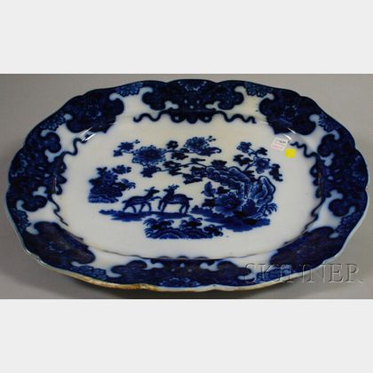 Large Scallop-edged Flow Blue Porcelain Platter
