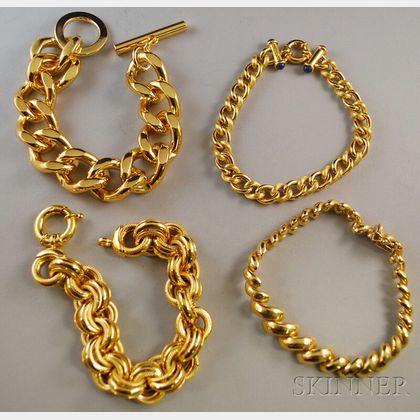 Three 14kt Gold Bracelets and a Gold-tone Costume Bracelet