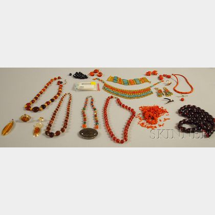 Small Group of Mostly Amber and Coral Jewelry