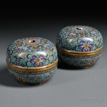 Pair of Cloisonne Circular Covered Boxes