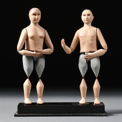 Carved and Painted Articulated Wood Male and Female Figures