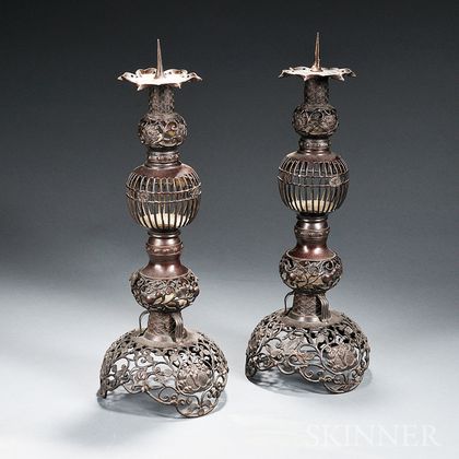 Pair of Bronze Candle Holders
