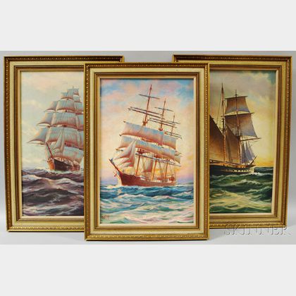 Three Framed Alexander Nelke (American/Estonian, 1894-1974) Oil on Canvas Ship's Portraits