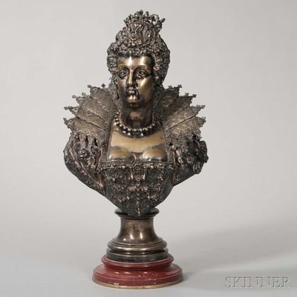 Mathurin Moreau (French, 1822-1912) Silver-plated Bust of a Renaissance Woman