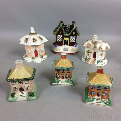 Six Staffordshire Ceramic Cottages
