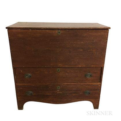 Red-painted Pine Two-drawer Blanket Chest