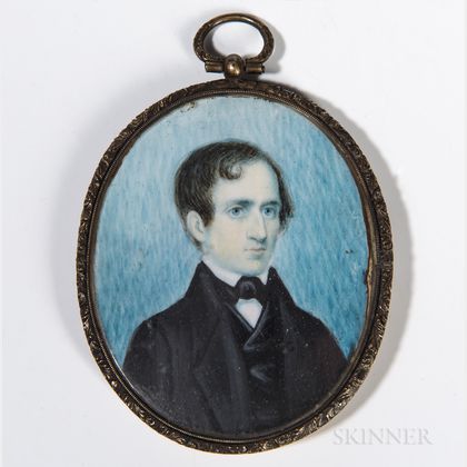 American School, c. 1830 Miniature Portrait of a Man in a Black Jacket