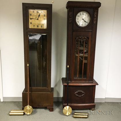 Two Oak German Tall Clocks
