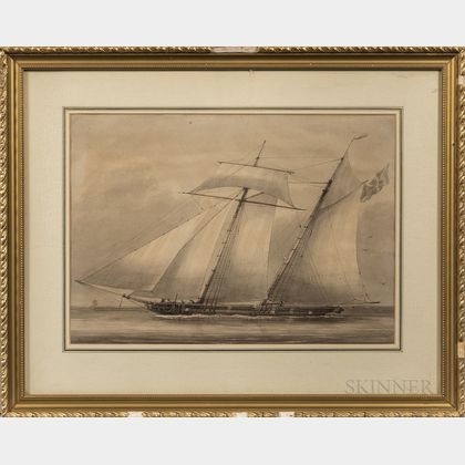 William H. Barrow (British, 19th Century) Revenue Schooner Under Full Sail