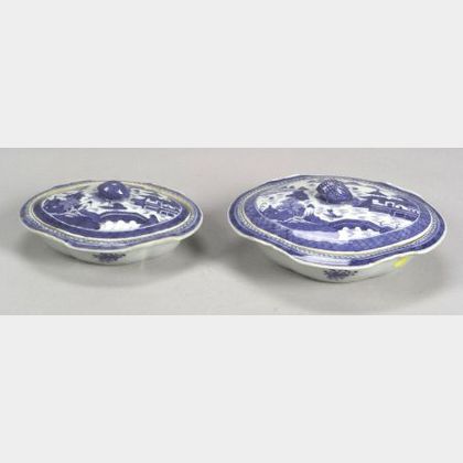 Two Canton Oval Covered Porcelain Vegetable Dishes