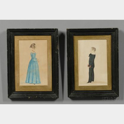 American School, 19th Century Pair of Portraits of a Boy and Girl.