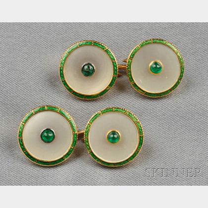 18kt Gold, Emerald, and Mother-of-pearl Cuff Links