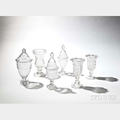 Six Pieces of Colorless Cut Glass