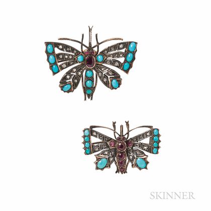 Two Gem-set Butterfly Brooches