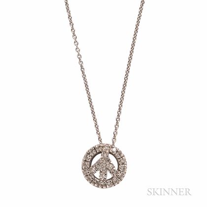 Roberto Coin 18kt White Gold and Diamond "Tiny Treasures" Peace Sign Pendant