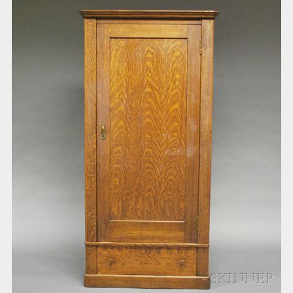 Paneled Oak One-door Armoire with Long Drawer