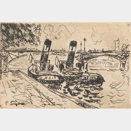 Paul Signac (French, 1863-1935) Paris: Le Pont des Arts avec Remorqueurs