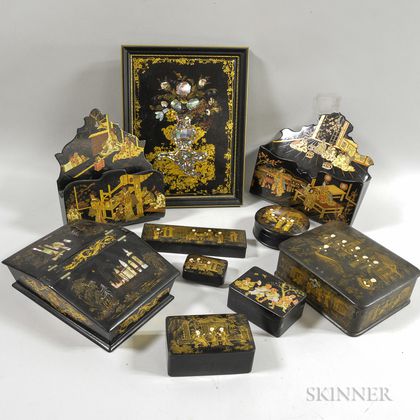 Ten Lacquered and Mother-of-pearl-inlaid Chinoiserie-decorated Items