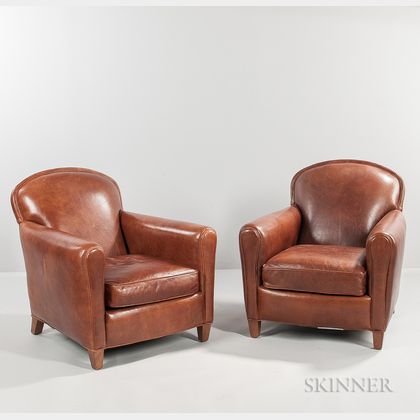 Pair of Leather Upholstered Club Chairs