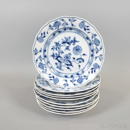 Set of Ten Meissen Blue Onion Porcelain Dinner Plates
