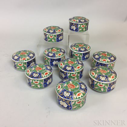 Set of Ten Modern Japanese Porcelain Covered Bowls