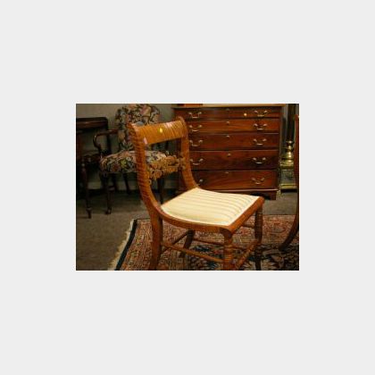 Set of Six Classical Tiger Maple Side Chairs. 