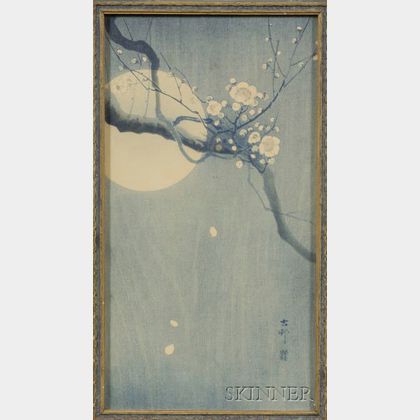 Ohara Shoson: Plum Blossom Branch Across a Full Moon