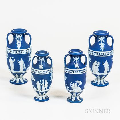 Five Wedgwood Dark Blue Jasper Vases