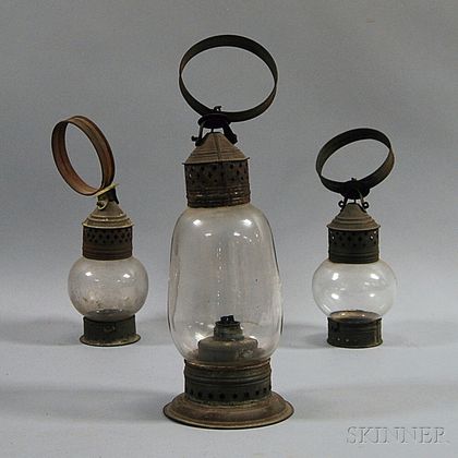 Three Glass and Pierced Tin Lanterns