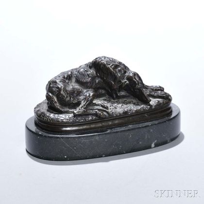 After Joseph Raymond Paul Gayrard (act. France, 1807-1855) Bronze Hound on Marble Base