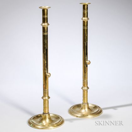 Pair of Tall Brass Push-up Candlesticks