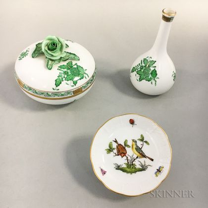 Herend Porcelain Bud Vase, Dish, and Covered Box