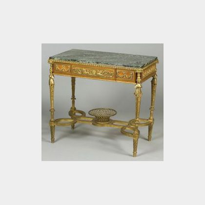 Louis XVI Style Ormolu Mounted Marble Top Tulipwood and Bronze Center Table