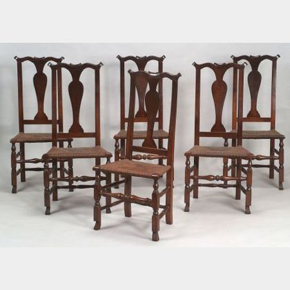 Set of Six Dark Stained Cherry Transitional Side Chairs