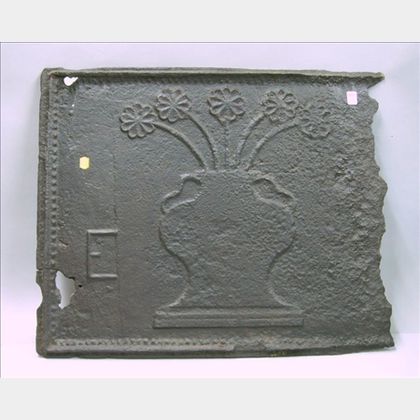 18th Century Cast Iron Vase of Flowers Decorated Stove Plate. 