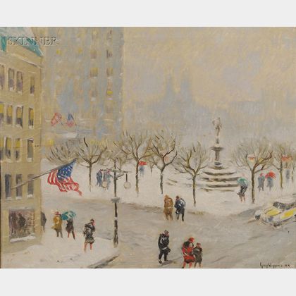 Guy Carleton Wiggins (American, 1883-1962) Snow Storm at the Plaza/View of the Pulitzer Memorial ... 