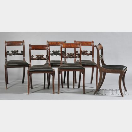 Set of Six Mahogany Carved "Grecian" Side Chairs