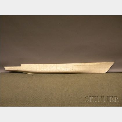 Modern Drafting Illustrated White-painted Wood Half-hull Model of a Ship
