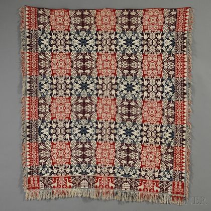 Three-color Woven Wool and Cotton Coverlet with Giraffe Border