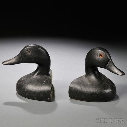 Pair of Cast Iron Duck Head-form Bookends
