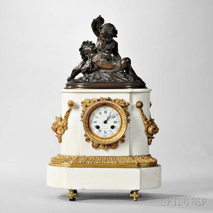 Gilt-bronze and Alabaster and Bronze Mantel Clock