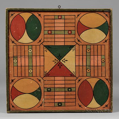 Polychrome Paint-decorated Parcheesi Game Board