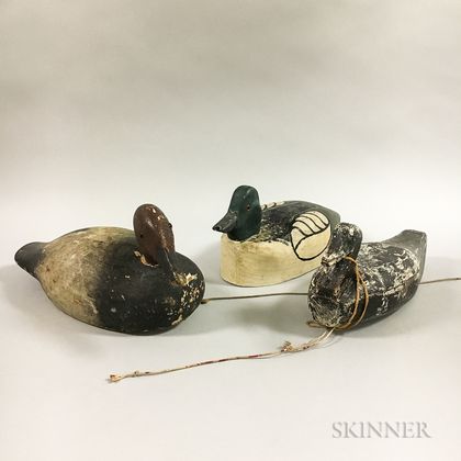 Three Polychrome Carved Wood Duck Decoys