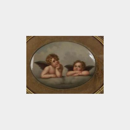 Berlin Painted Porcelain Plaque of Raphael&#39;s Cupids